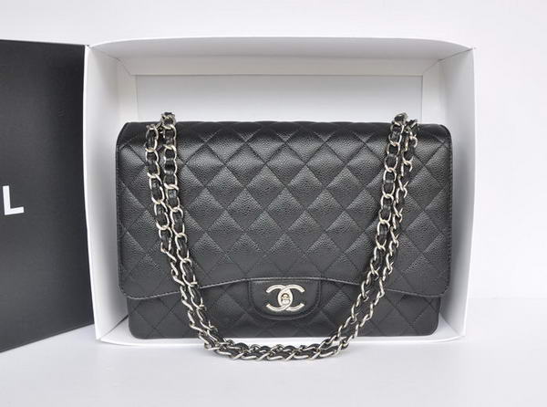 Hot Sell Chanel Maxi Classic Bag A36098 Black Original Caviar Leather Silver Hot Sell Chanel Maxi Classic Bag A36098 Black Original Caviar Leather Silver