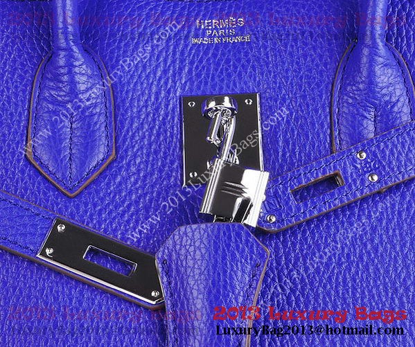 Hermes Birkin 35CM Tote Bag Blue Clemence Leather H6089 Silver