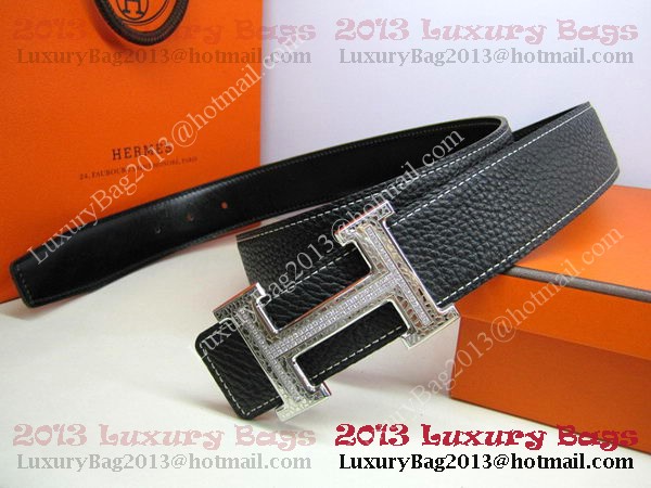 Hermes Calf Leather Diamond Belt HB118 Black Silver Hermes Calf Leather Diamond Belt HB118 Black Silver