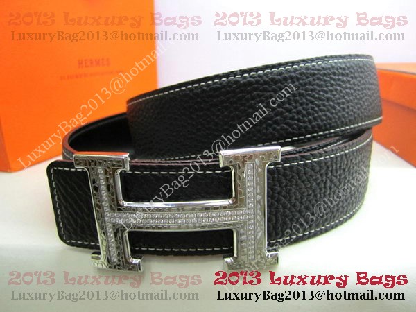 Hermes Calf Leather Diamond Belt HB118 Black Silver Hermes Calf Leather Diamond Belt HB118 Black Silver