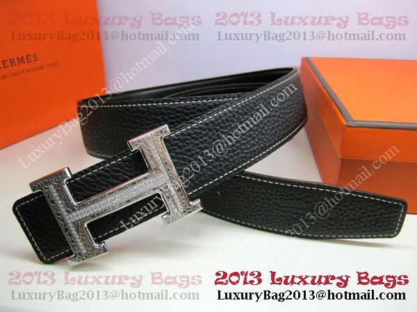 Hermes Calf Leather Diamond Belt HB118 Black Silver Hermes Calf Leather Diamond Belt HB118 Black Silver