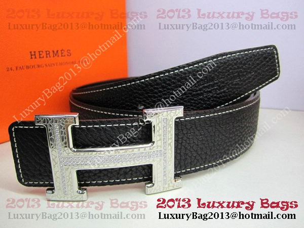 Hermes Calf Leather Diamond Belt HB118 Black Silver Hermes Calf Leather Diamond Belt HB118 Black Silver