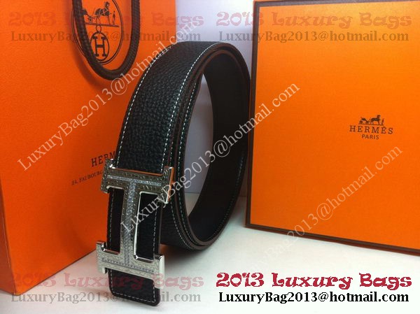 Hermes Calf Leather Diamond Belt HB118 Black Silver Hermes Calf Leather Diamond Belt HB118 Black Silver