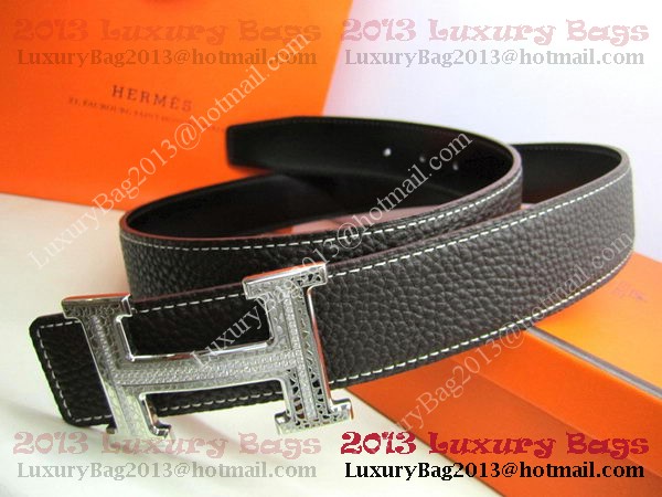 Hermes Calf Leather Diamond Belt HB118 Black Silver Hermes Calf Leather Diamond Belt HB118 Black Silver
