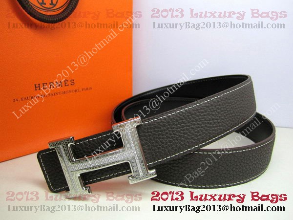 Hermes Calf Leather Diamond Belt HB118 Black Silver Hermes Calf Leather Diamond Belt HB118 Black Silver