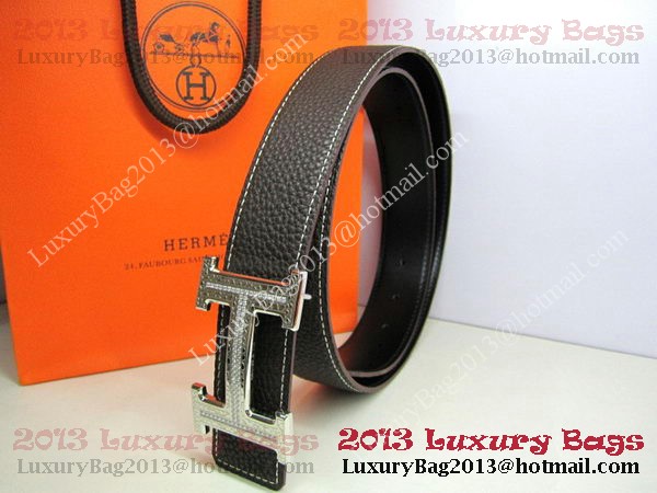 Hermes Calf Leather Diamond Belt HB118 Black Silver Hermes Calf Leather Diamond Belt HB118 Black Silver