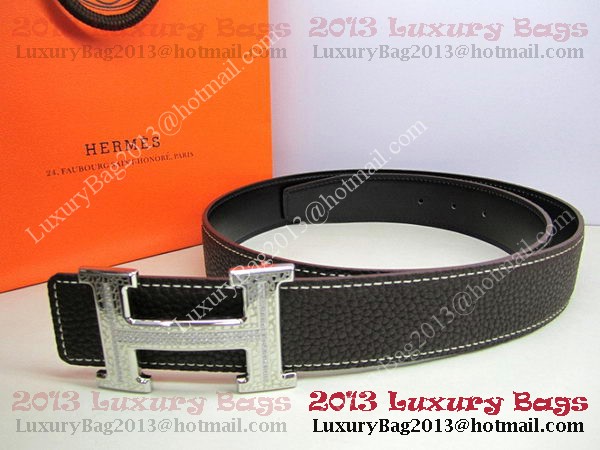 Hermes Calf Leather Diamond Belt HB118 Black Silver Hermes Calf Leather Diamond Belt HB118 Black Silver
