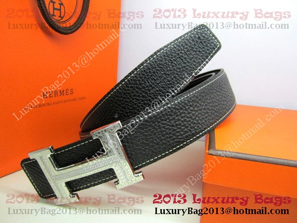 Hermes Calf Leather Diamond Belt HB118 Black Silver Hermes Calf Leather Diamond Belt HB118 Black Silver