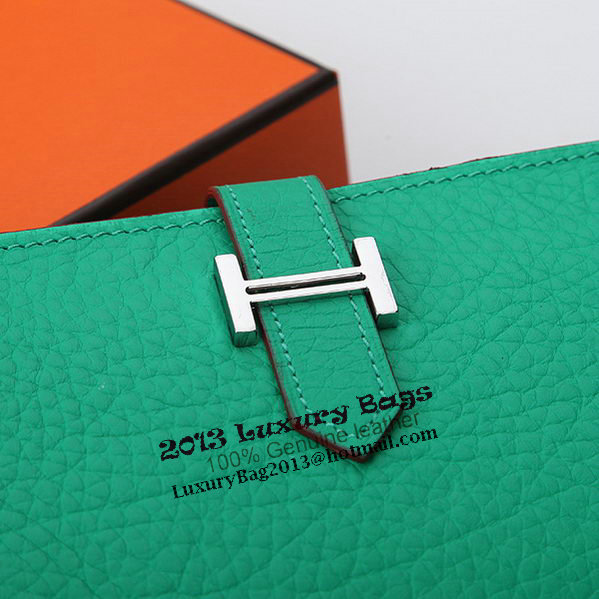 Hermes Bearn Japonaise Bi-Fold Wallet Grainy Leather A208 Light Green
