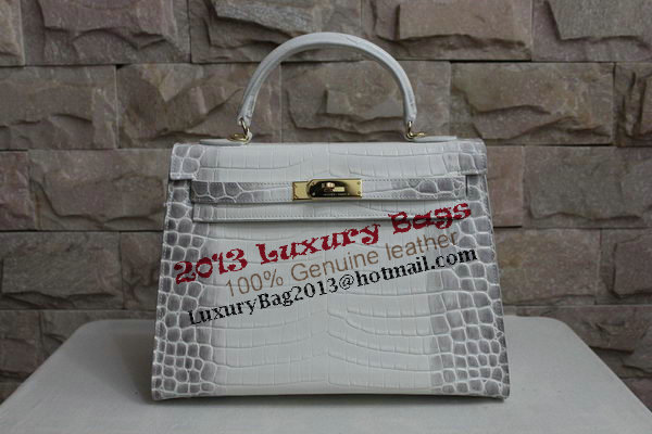 Hermes Kelly 32cm Shoulder Bag White Croco Leather K32 Gold Hermes Kelly 32cm Shoulder Bag White Croco Leather K32 Gold