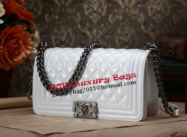 Chanel Boy Flap Shoulder Bag White Original Calfskin Leather CHA67086 Silver Chanel Boy Flap Shoulder Bag White Original Calfskin Leather CHA67086 Silver