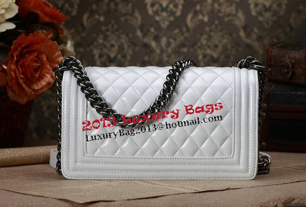 Chanel Boy Flap Shoulder Bag White Original Calfskin Leather CHA67086 Silver Chanel Boy Flap Shoulder Bag White Original Calfskin Leather CHA67086 Silver