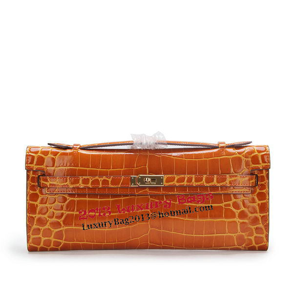 Hermes Kelly Clutch Bag Croco Leather K1002 Brown