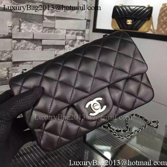 Chanel Classic mini Flap Bag Black Sheepskin Leather A67350 Silver Chanel Classic mini Flap Bag Black Sheepskin Leather A67350 Silver