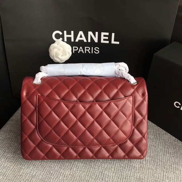 Chanel Flap Shoulder Bags Dark Red Original Lambskin Leather CF1113 Silver Chanel Flap Shoulder Bags Dark Red Original Lambskin Leather CF1113 Silver