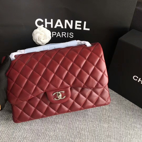 Chanel Flap Shoulder Bags Dark Red Original Lambskin Leather CF1113 Silver Chanel Flap Shoulder Bags Dark Red Original Lambskin Leather CF1113 Silver
