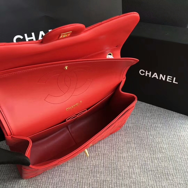 Chanel Flap Shoulder Bags Red Original Lambskin Leather CF1113 Glod Chanel Flap Shoulder Bags Red Original Lambskin Leather CF1113 Glod