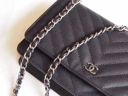 Chanel V mini Flap Bag Black Chevron Cannage Pattern A33814V Silver Chanel V mini Flap Bag Black Chevron Cannage Pattern A33814V Silver