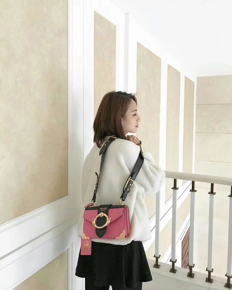 Prada Cahier Leather Shoulder Bag 1BD103 Rose