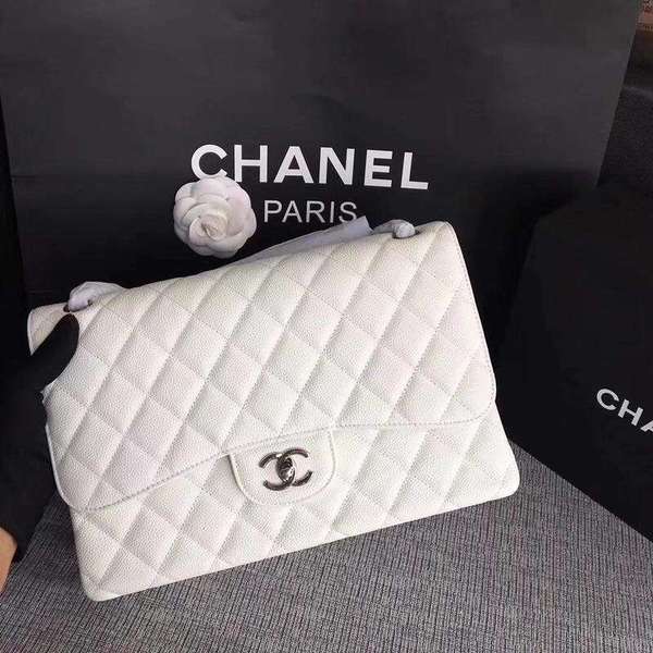 Chanel Flap Shoulder Bags White Original Calfskin Leather CF1113 Silver Chanel Flap Shoulder Bags White Original Calfskin Leather CF1113 Silver