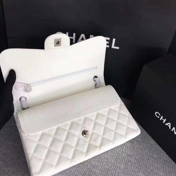 Chanel Flap Shoulder Bags White Original Calfskin Leather CF1113 Silver Chanel Flap Shoulder Bags White Original Calfskin Leather CF1113 Silver