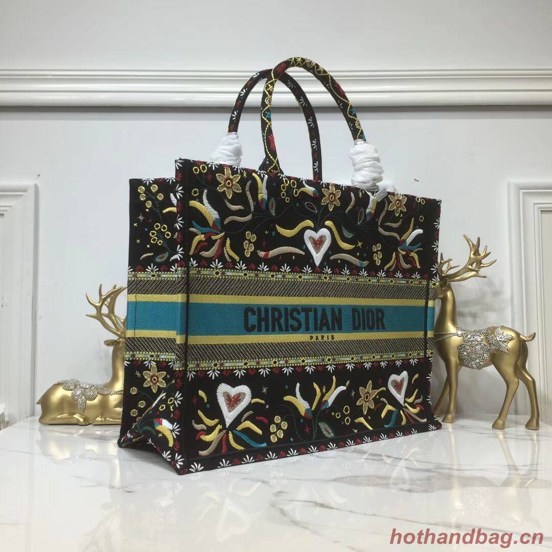 DIOR BOOK TOTE BAG IN EMBROIDERED CANVAS C1286 Black DIOR BOOK TOTE BAG IN EMBROIDERED CANVAS C1286 Black