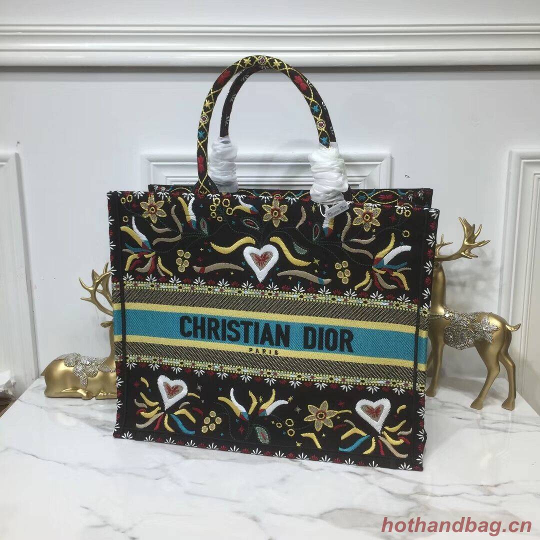 DIOR BOOK TOTE BAG IN EMBROIDERED CANVAS C1286 Black DIOR BOOK TOTE BAG IN EMBROIDERED CANVAS C1286 Black