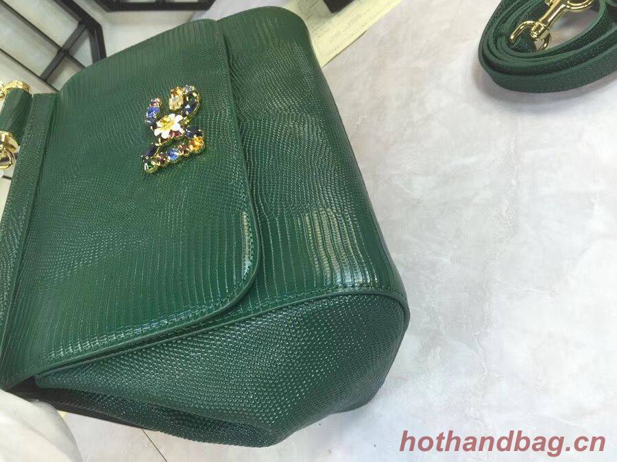 Dolce & Gabbana SICILY Lizard Pattern Tote Bag BB4137 Green Dolce & Gabbana SICILY Lizard Pattern Tote Bag BB4137 Green