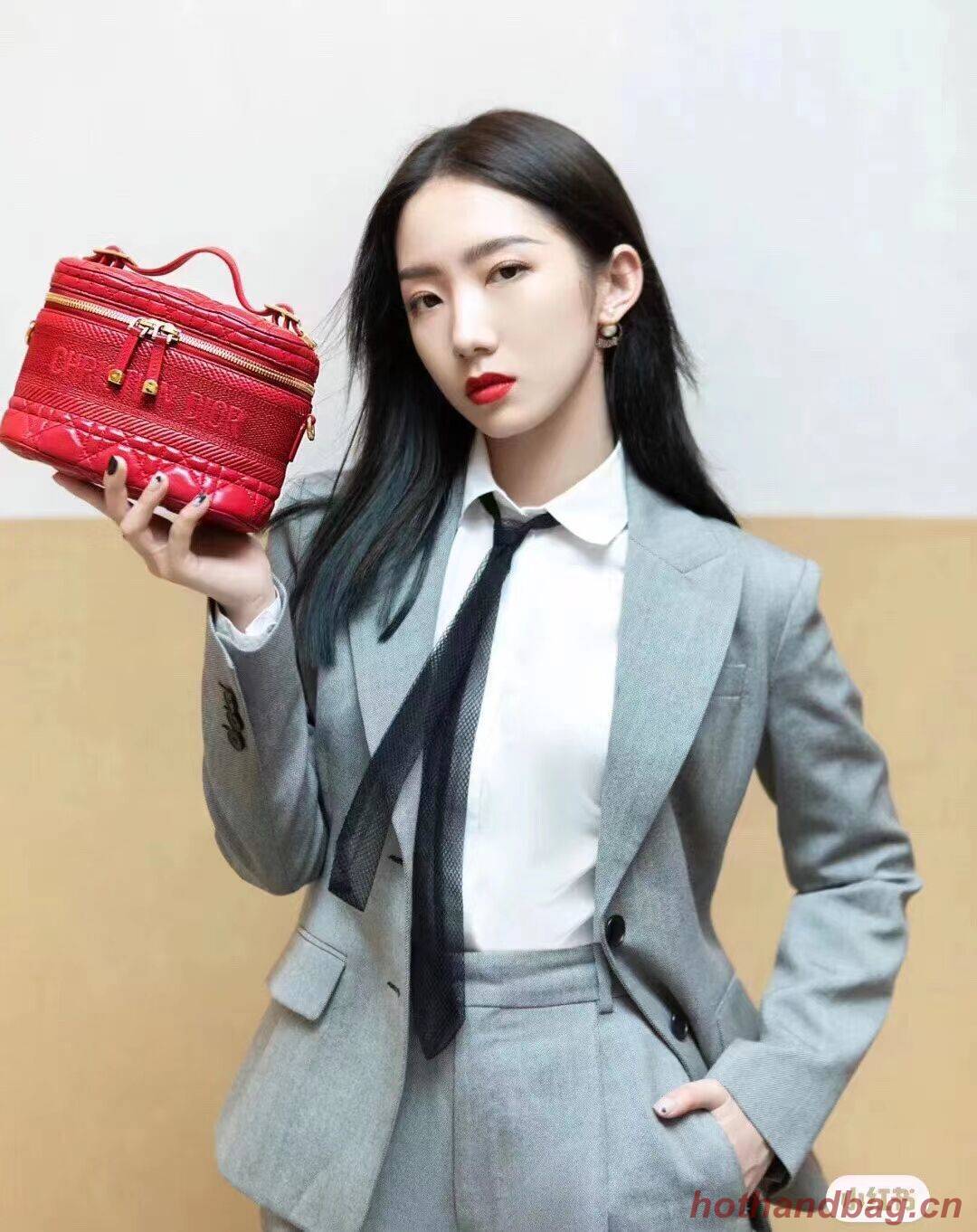 DIOR SMALL DIORTRAVEL VANITY CASE Cannage Lambskin S5488U red DIOR SMALL DIORTRAVEL VANITY CASE Cannage Lambskin S5488U red