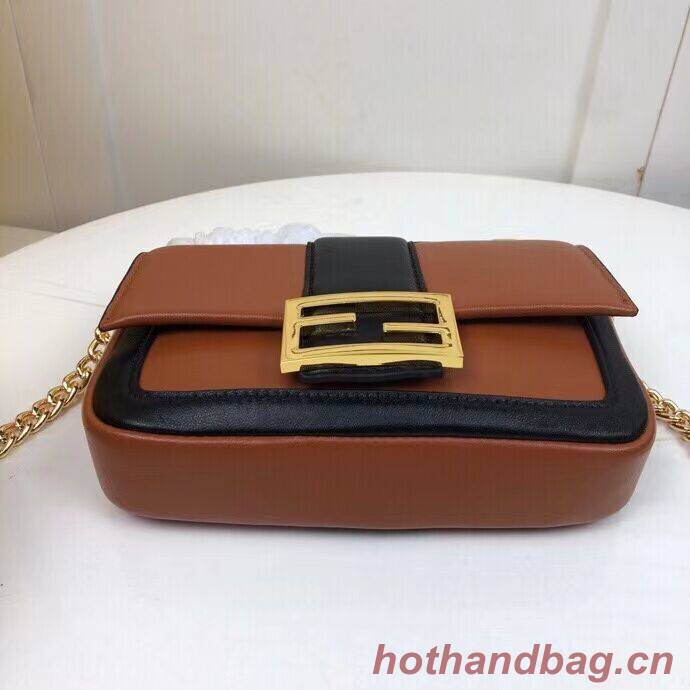 FENDI MINI BAGUETTE CHAIN Brown and blac nappa leather bag 8BS045A FENDI MINI BAGUETTE CHAIN Brown and blac nappa leather bag 8BS045A