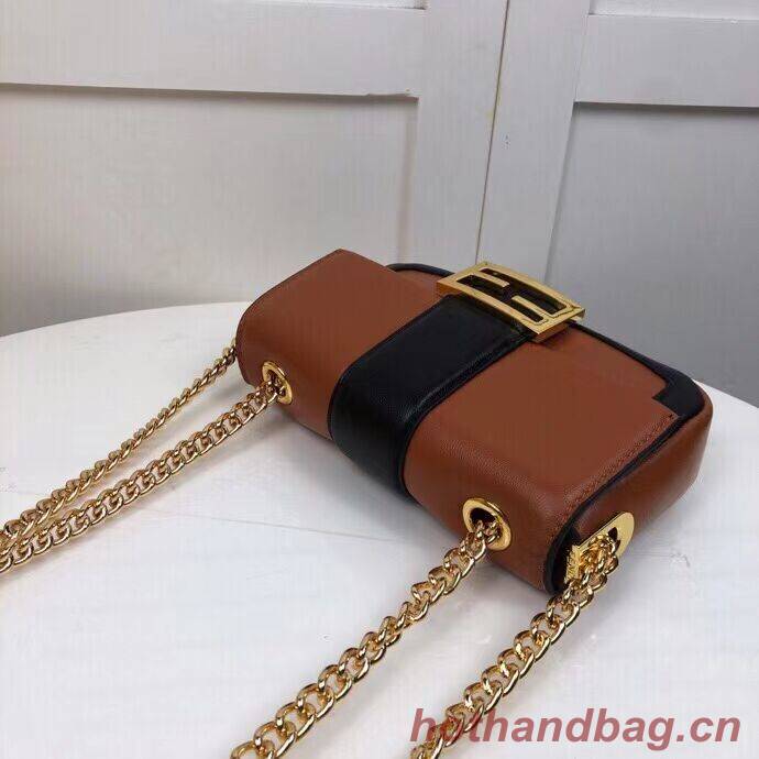 FENDI MINI BAGUETTE CHAIN Brown and blac nappa leather bag 8BS045A FENDI MINI BAGUETTE CHAIN Brown and blac nappa leather bag 8BS045A