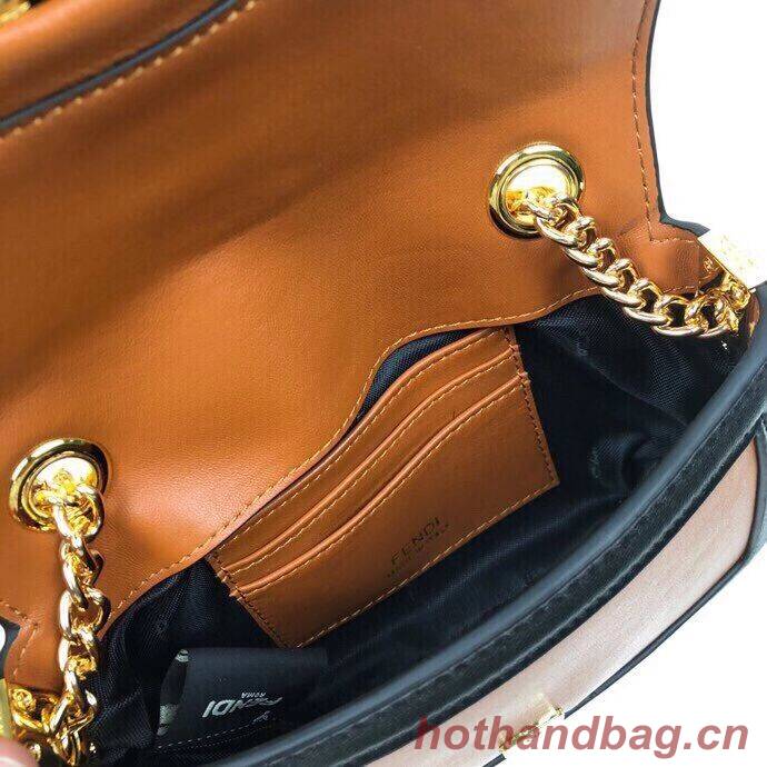 FENDI MINI BAGUETTE CHAIN Brown and blac nappa leather bag 8BS045A FENDI MINI BAGUETTE CHAIN Brown and blac nappa leather bag 8BS045A