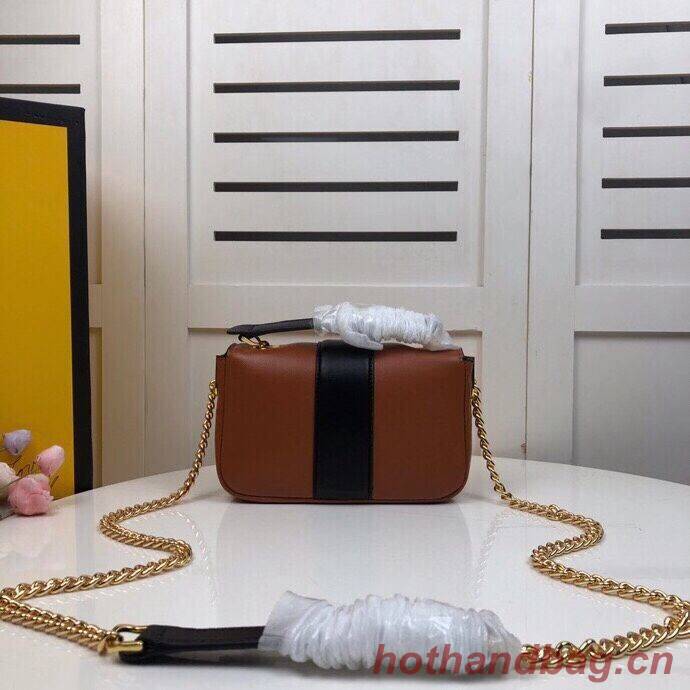 FENDI MINI BAGUETTE CHAIN Brown and blac nappa leather bag 8BS045A FENDI MINI BAGUETTE CHAIN Brown and blac nappa leather bag 8BS045A