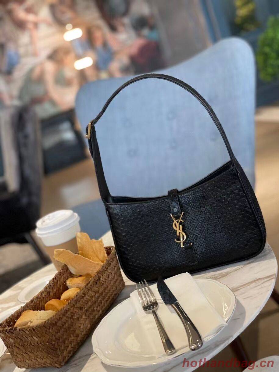 YSL LE 5 A 7 HOBO BAG IN MATTE PYTHON Y687228 black YSL LE 5 A 7 HOBO BAG IN MATTE PYTHON Y687228 black