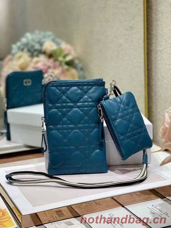 DIOR CARO MULTIFUNCTIONAL POUCH Deep Ocean Blue Supple Cannage Calfskin S5036PWH