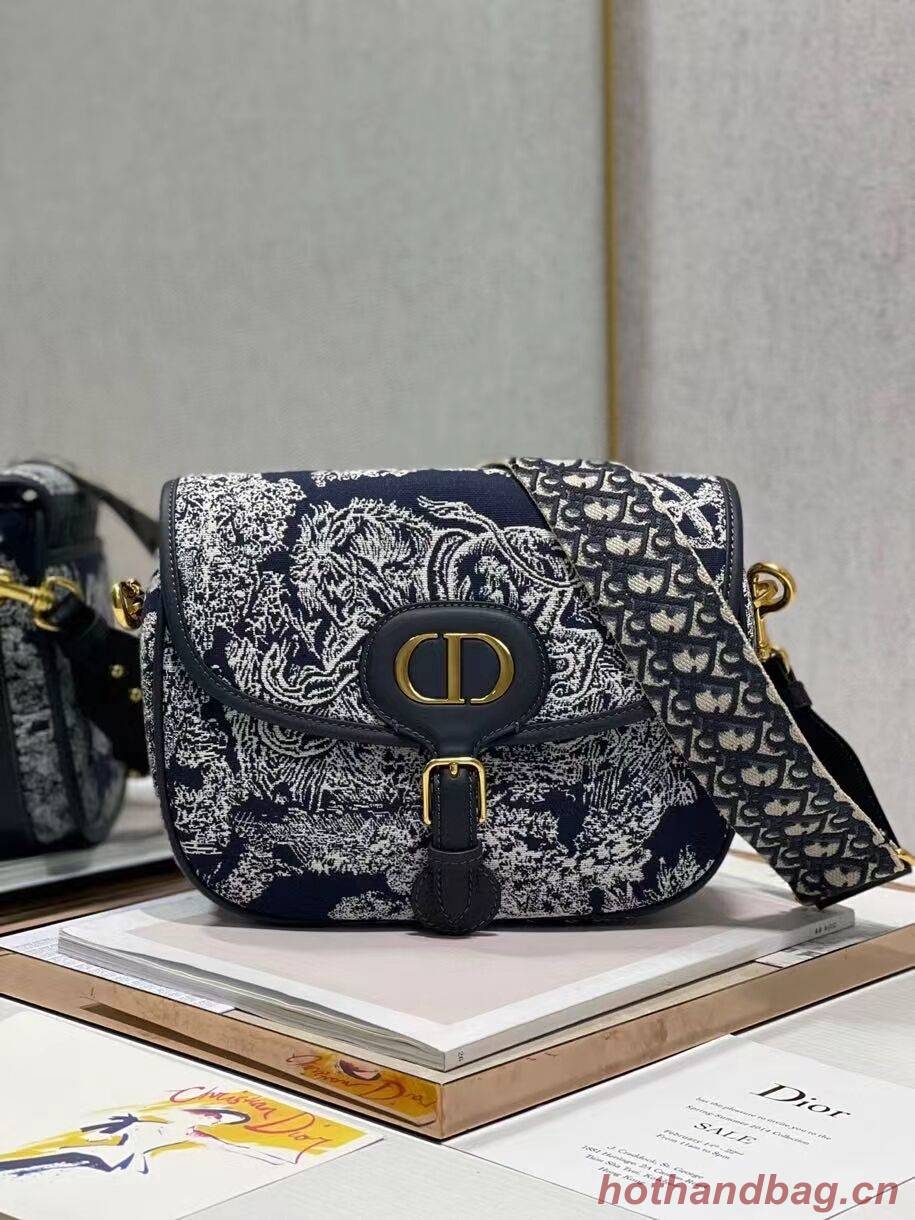 Large DIOR BOBBY BAG Warm Taupe Box Oblique Embroidery C9267 dark blue