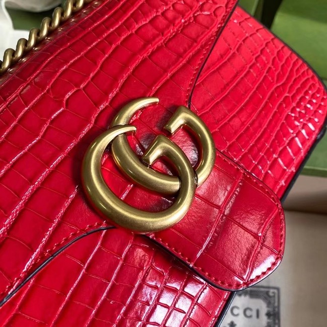 Gucci GG Marmont crocodile small shoulder bag 443497 red