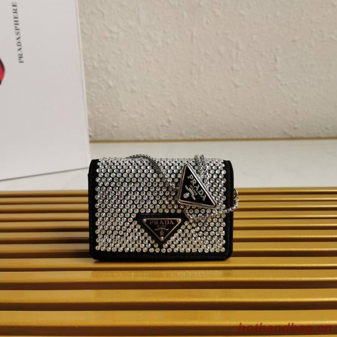 Prada leather small-bag with artificial crystals shoulder bag 1NE124 Black