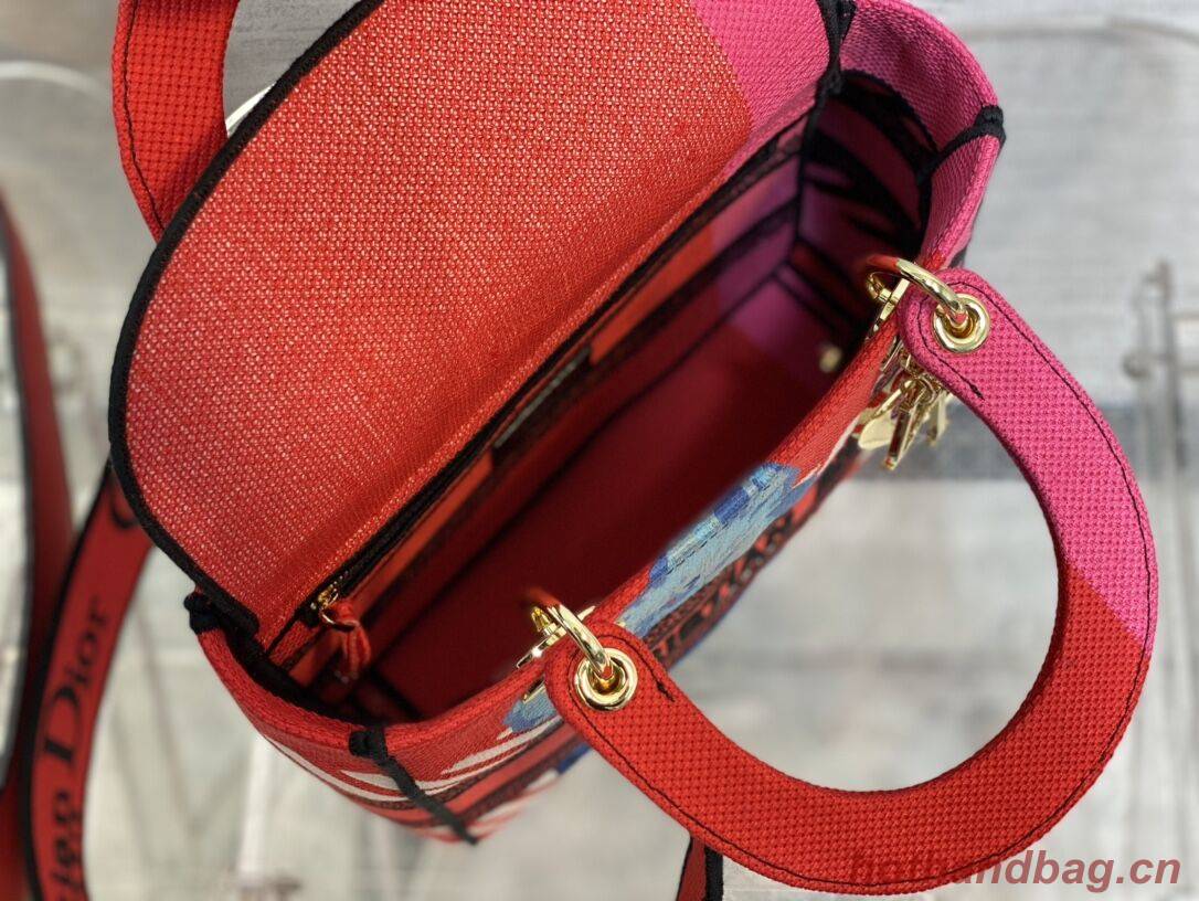 Dior MEDIUM LADY D-LITE BAG Embroidered C0420 rose Dior MEDIUM LADY D-LITE BAG Embroidered C0420 rose