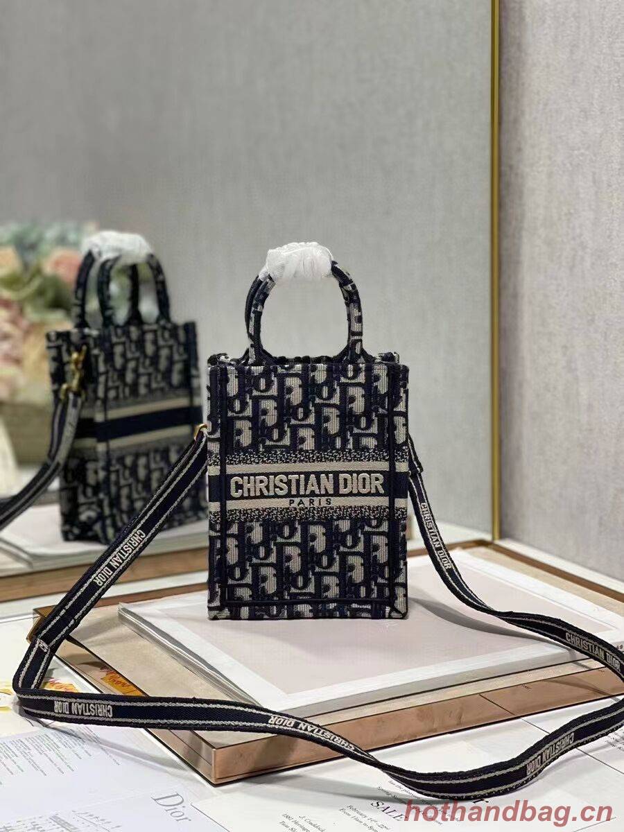 MINI DIOR BOOK TOTE PHONE BAG Blue Dior Oblique Embroidery S5555CRIW