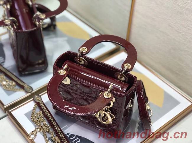 MINI LADY DIOR BAG Patent Cannage Calfskin M0505O burgundy
