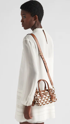 Prada Symbole embroidered jacquard fabric top-handle bag 1BB846 white&brown Prada Symbole embroidered jacquard fabric top-handle bag 1BB846 white&brown