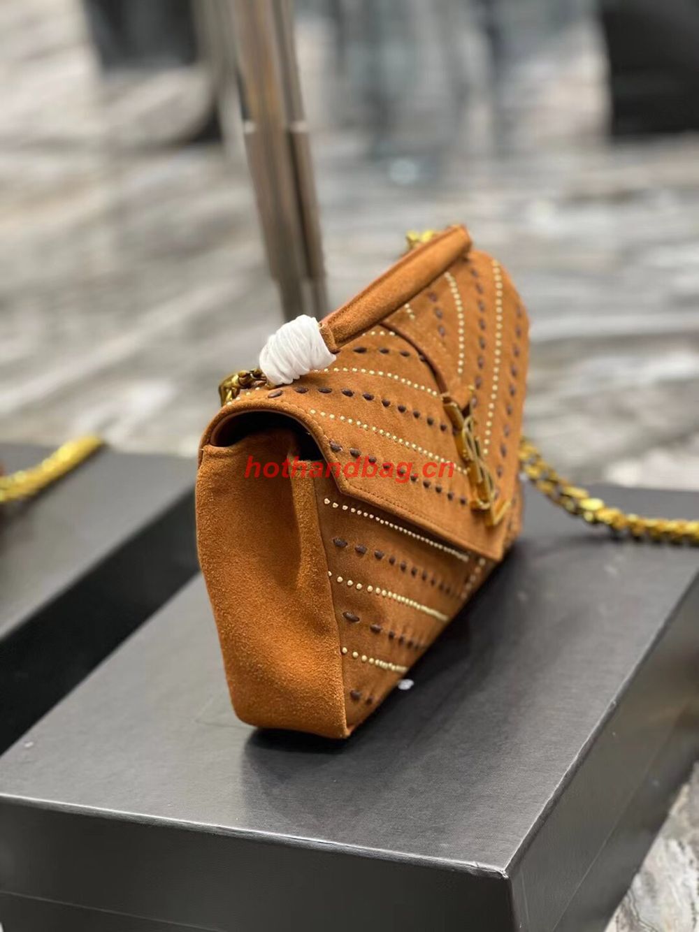 SAINT LAURENT COLLEGE MEDIUM CHAIN BAG IN QUILTED SUEDE 6002791 CINNAMON SAINT LAURENT COLLEGE MEDIUM CHAIN BAG IN QUILTED SUEDE 6002791 CINNAMON