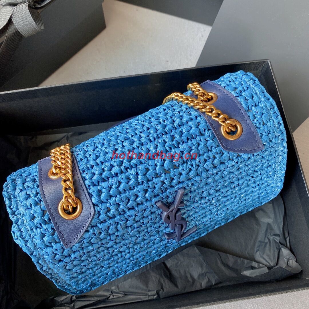 SAINT LAURENT NIKI SMALL CHAIN BAG IN RAFFIA 498892 blue SAINT LAURENT NIKI SMALL CHAIN BAG IN RAFFIA 498892 blue