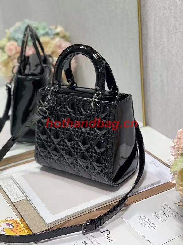 MEDIUM LADY DIOR BAG Black Patent Cannage Calfskin M0565OW Black-Tone MEDIUM LADY DIOR BAG Black Patent Cannage Calfskin M0565OW Black-Tone