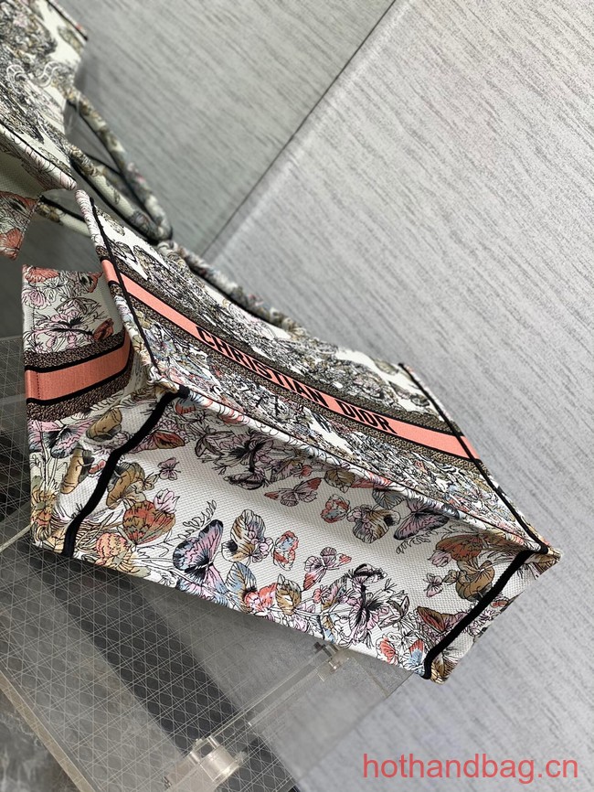 LARGE DIOR BOOK TOTE White and Pastel Pink Butterfly Around The World Embroidery M1286ZES
