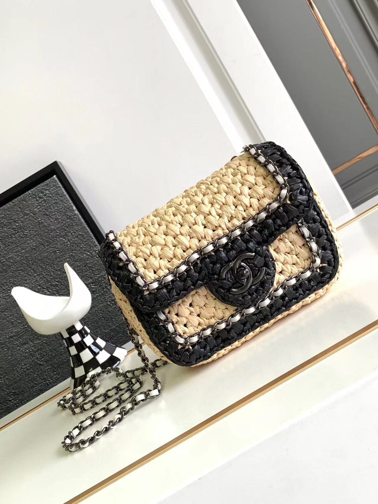 Chanel Weaving Mini Flap Bag AS6009 Black&Beige Chanel Weaving Mini Flap Bag AS6009 Black&Beige