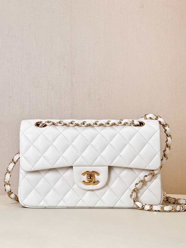 Chanel CLASSIC HANDBAG Lambskin & Gold-Tone Metal A01113 white
