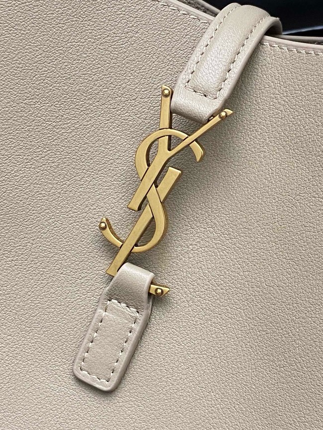 SAINT LAURENT LE 5 A 7 SUPPLE LARGE IN GRAINED LEATHER 753837 LIGHT GRAY