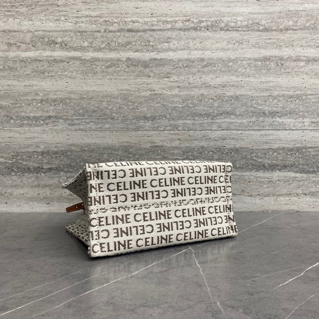 Celine SMALL CABAS THAIS IN TEXTILE WITH TRIOMPHE CANVAS PRINT AND CALFSKIN 199162 WHITE